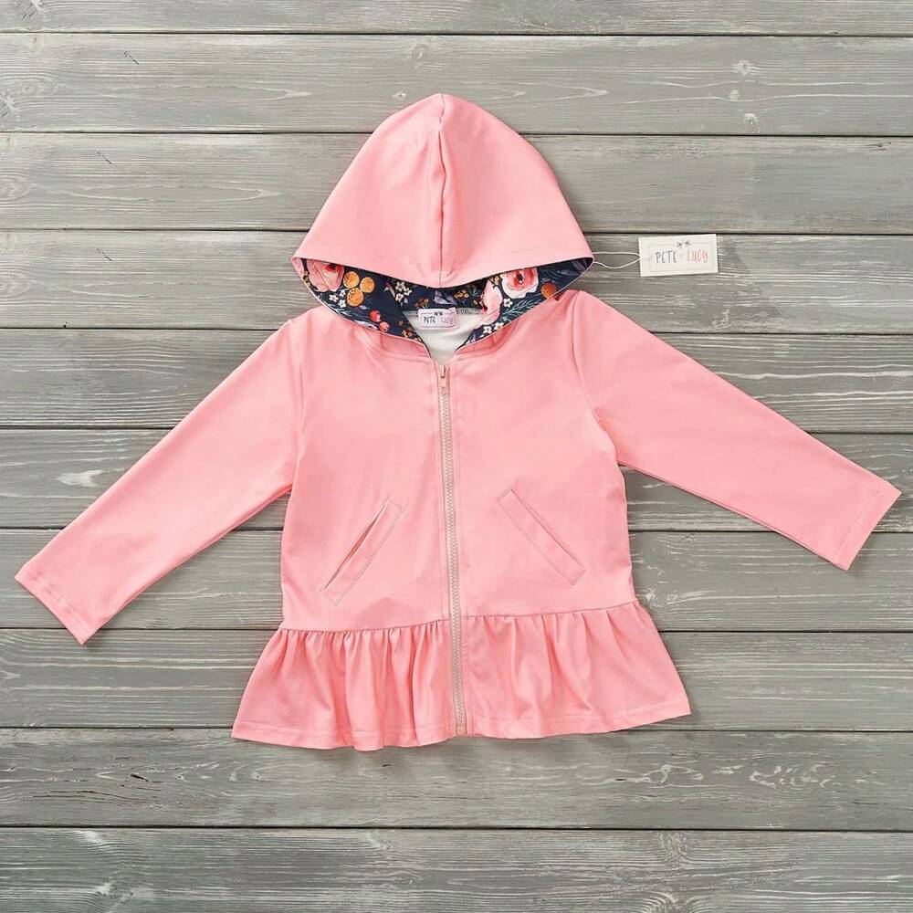 NEW PETE + LUCY girls botanical blush hooded jacket in pink